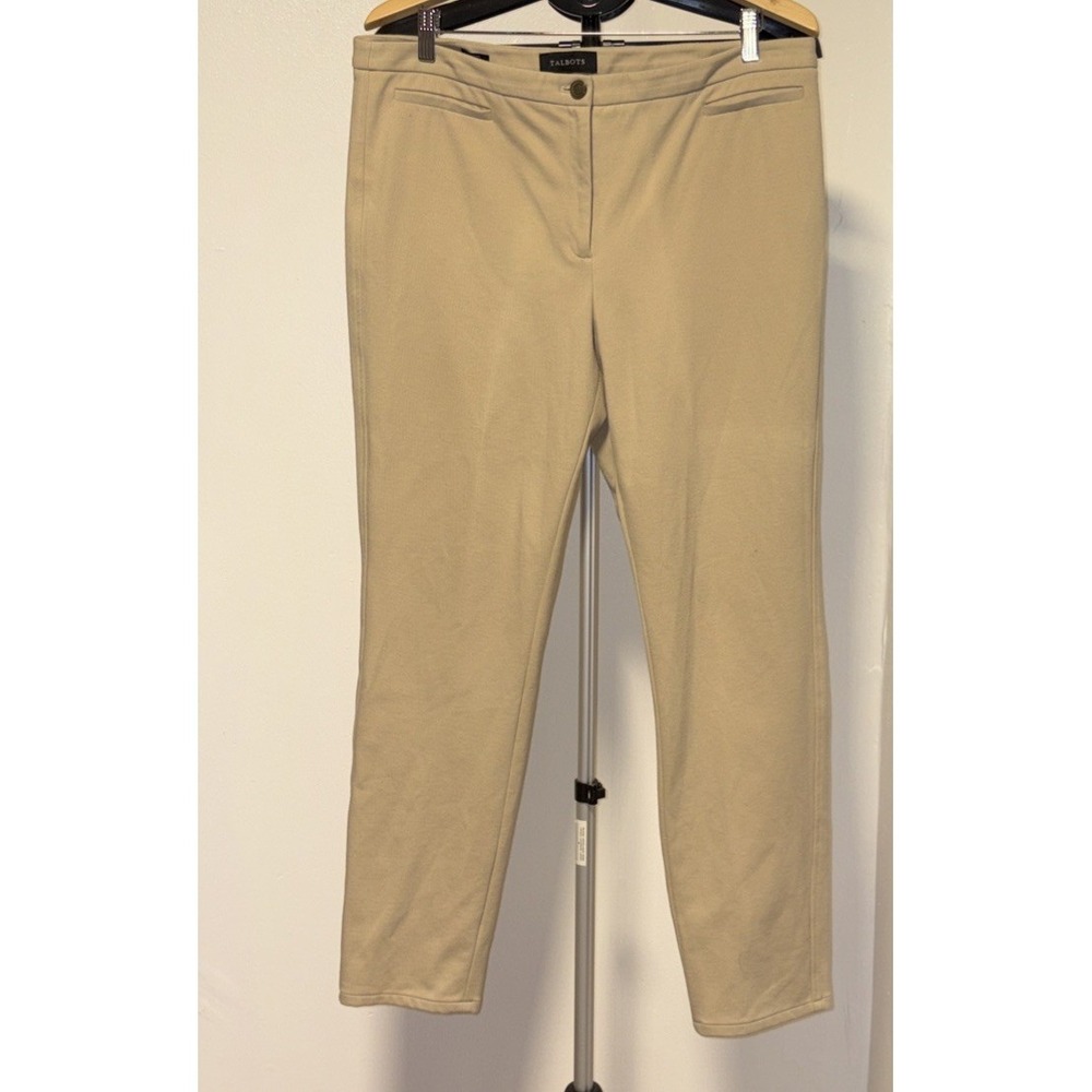 Talbots Pants Beige Trousers Dalton Equestrian Slim Leg Stretch Womens Size 14
